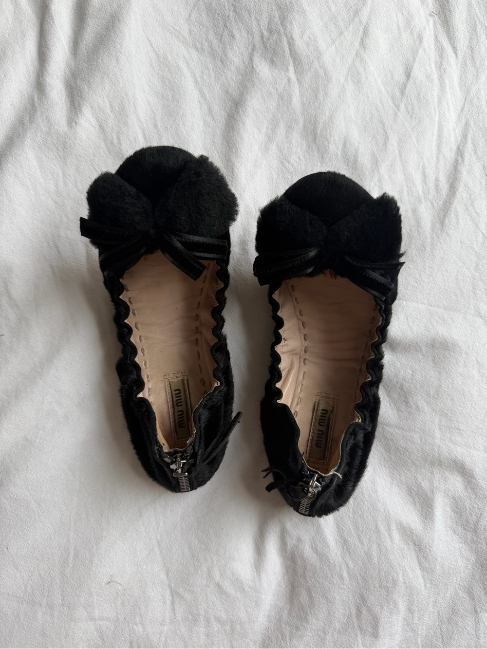Miu Miu Black Pony Hair Bow Ballet Flats